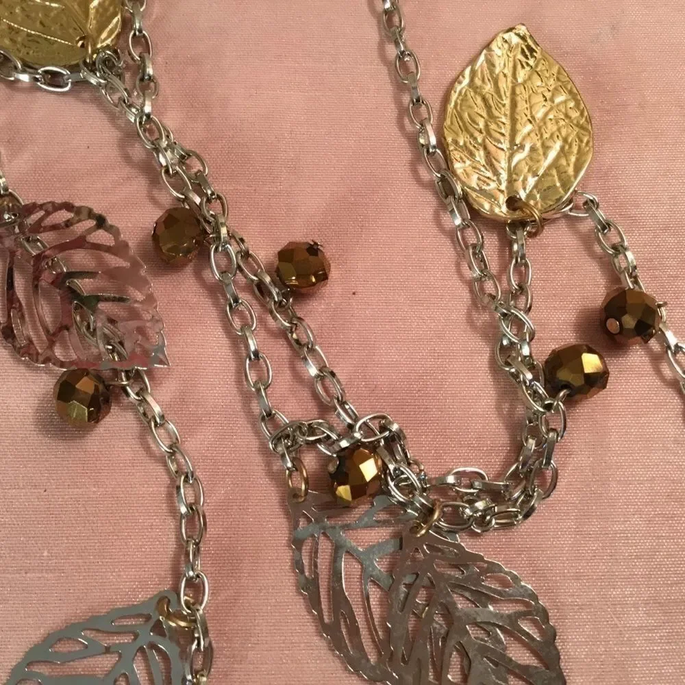 Silvertone & Goldtone Leaf Neckklace